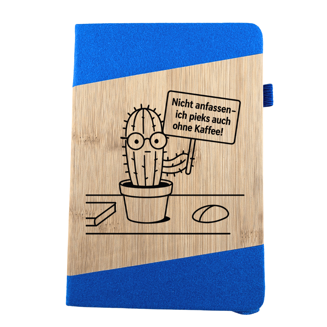 A5 Bambus-Notizbuch mit Stoffrücken und Gravurfläche