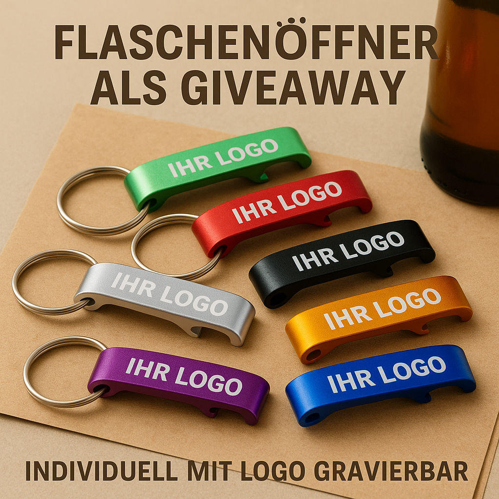gravierte Flaschenöffner als Schlüsselanhänger als Set von 7 Stck