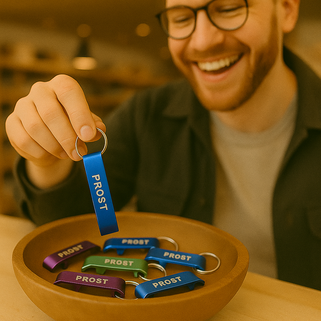 Kunde greift zum Werbegeschenk