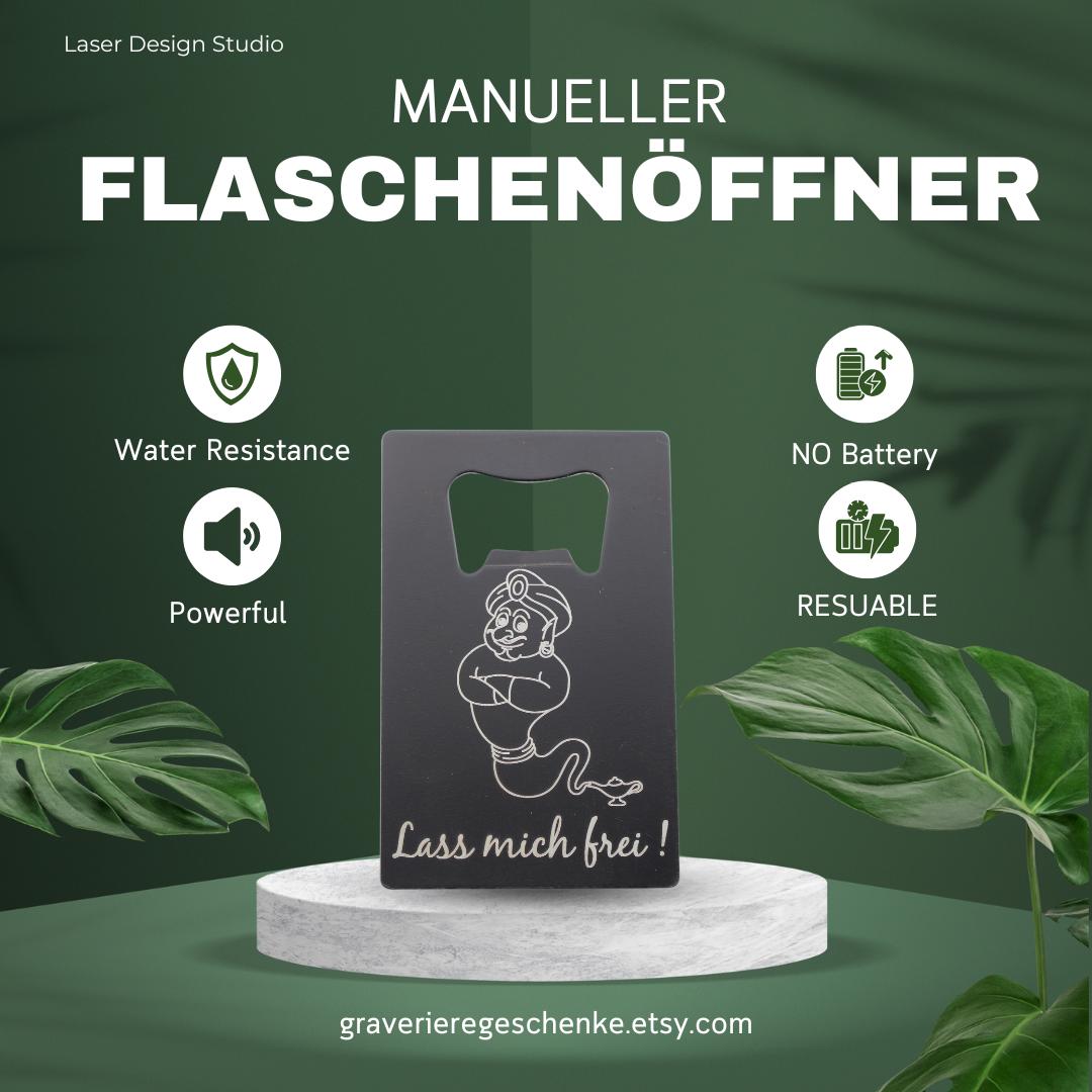 Personalisierter Flaschenöffner mit Namensgravur und Grafik