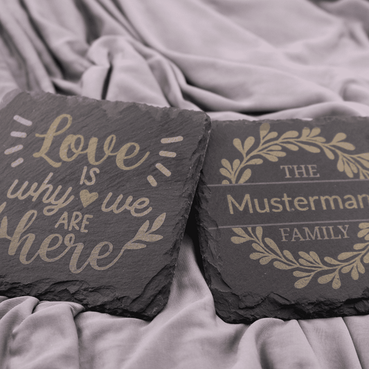 Schieferuntersetzer mit Grafik und Text personalisiert -