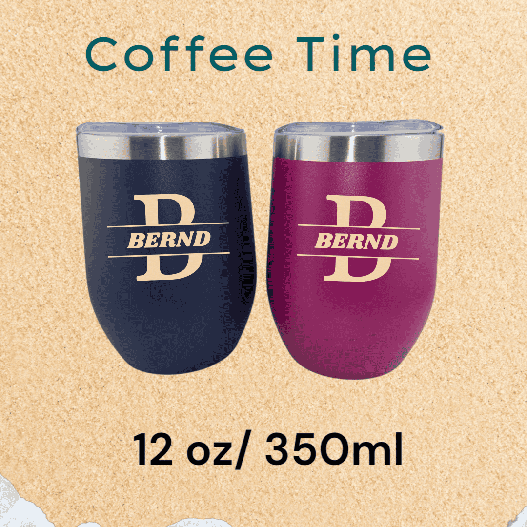 Personalisierter Thermobecher Blau – Edelstahl, graviert mit Monogramm