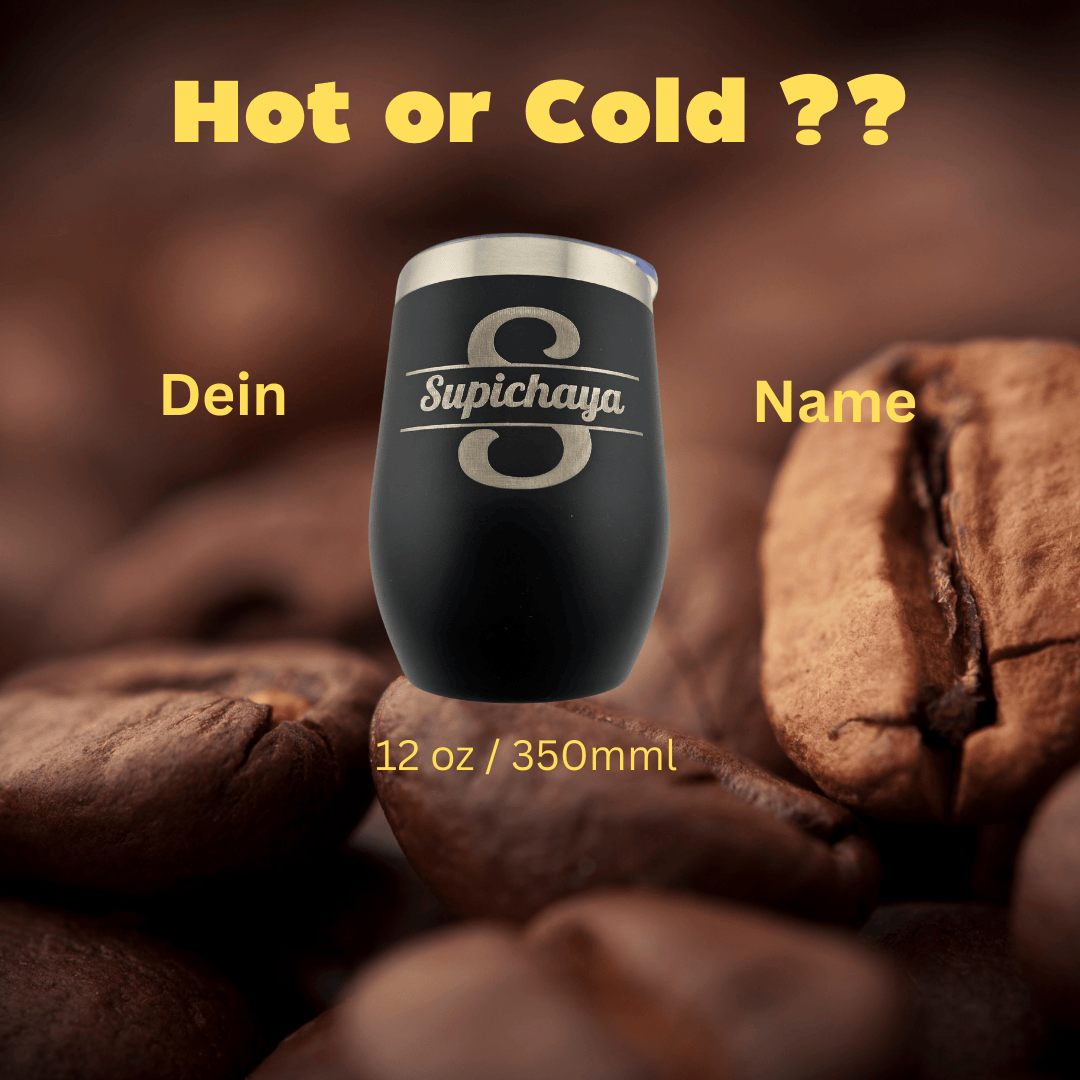 schwarzer Thermobecher mit Namen Monogramm