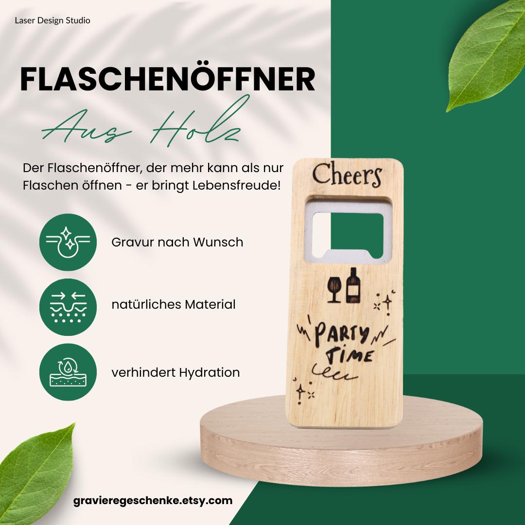 Personalisierter Holz Flaschenöffner mit Grafik und Text 02