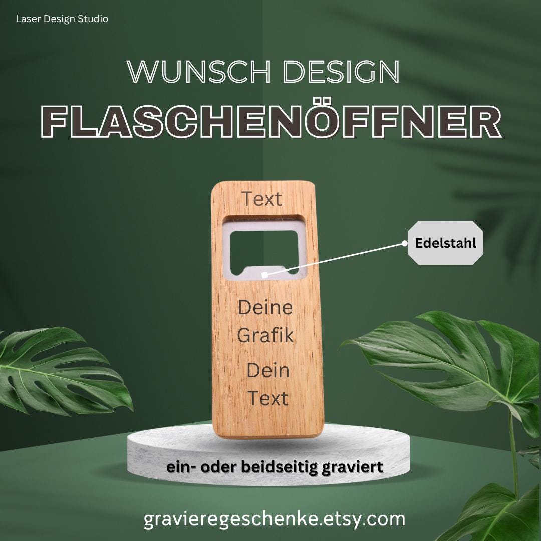 Personalisierter Holz Flaschenöffner mit Grafik und Text 04