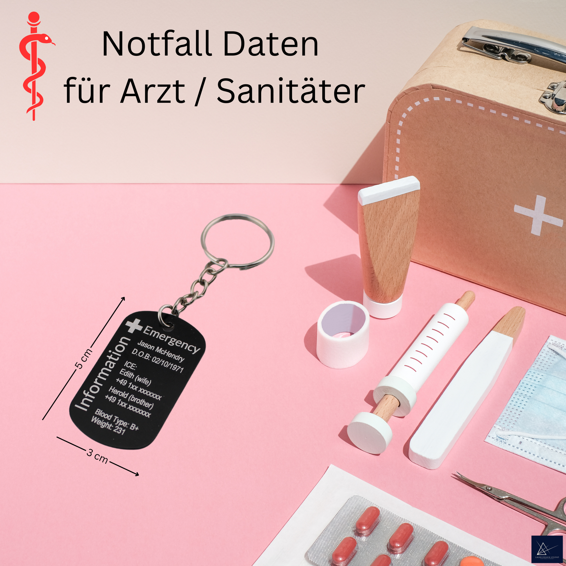 Notfall-Daten-Schlüsselanhänger mit Kontaktdaten