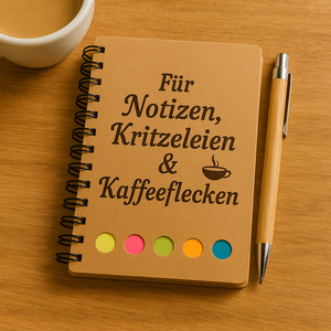 Geschlossenes A5 Spiralnotizbuch aus rustikalem, braunem Kraftpapier mit individueller Lasergravur