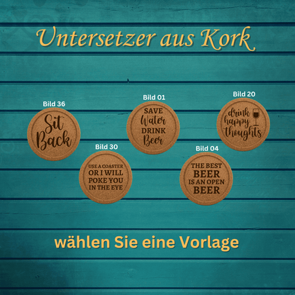 Untersetzer Kork mit Grafik oder Text graviert - 