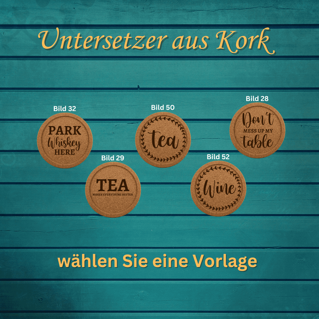 Untersetzer Kork mit Grafik oder Text graviert - 