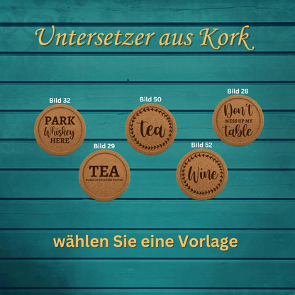 Untersetzer Kork mit Grafik oder Text graviert - 