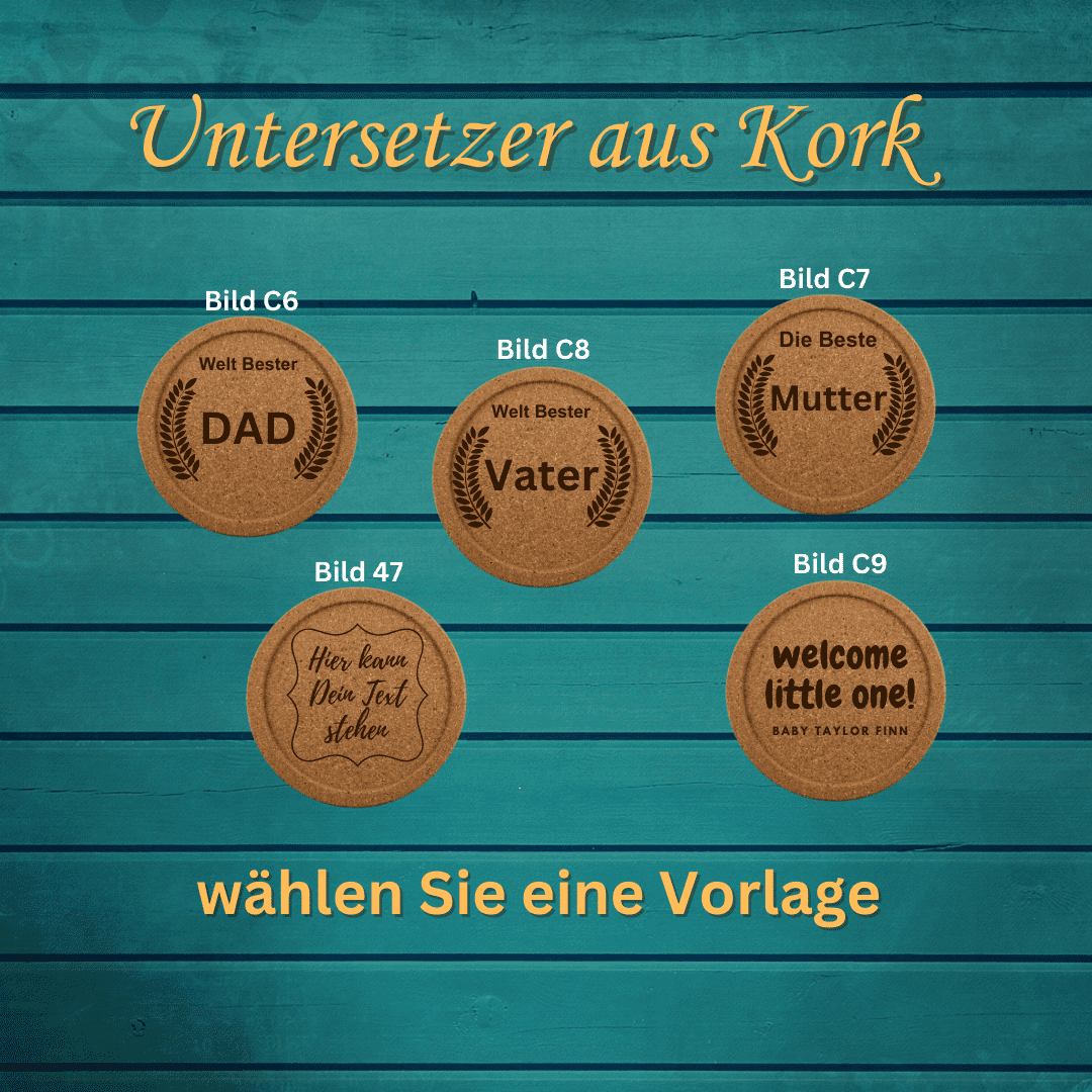 Untersetzer Kork mit Grafik oder Text graviert - 