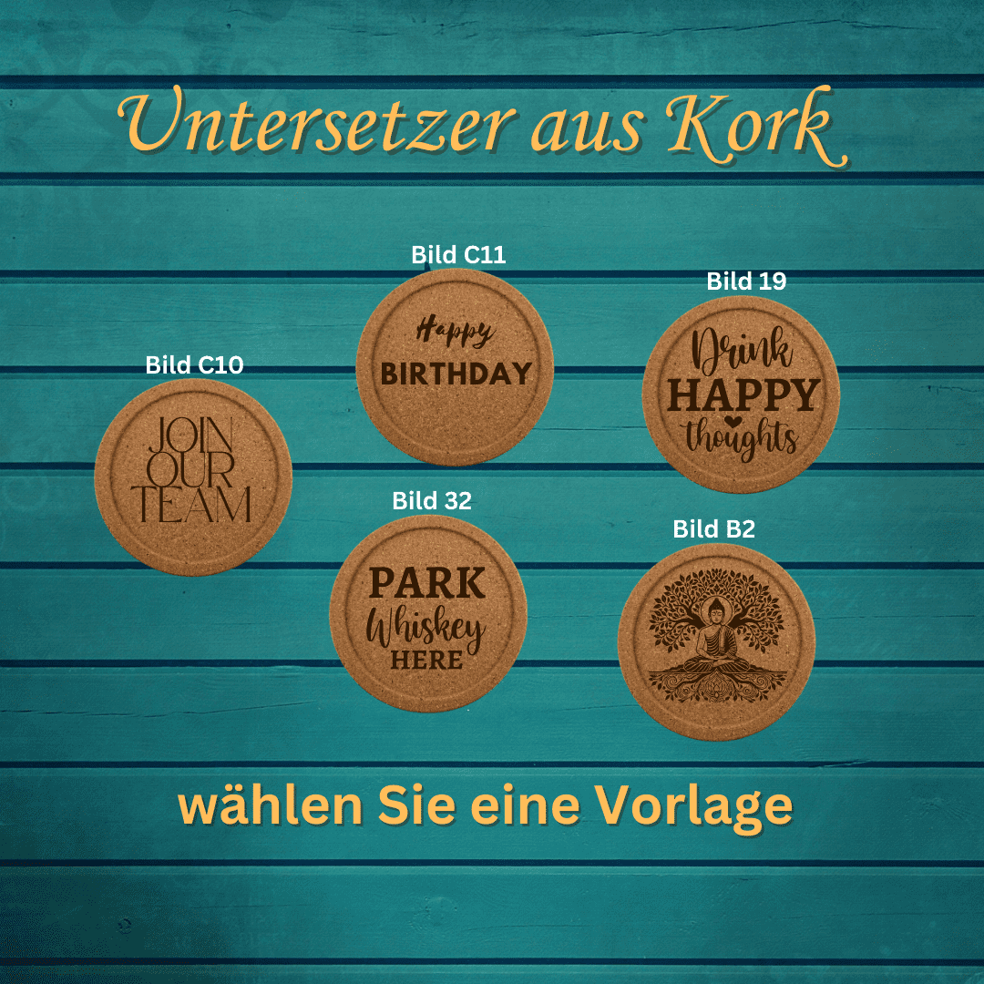 Untersetzer Kork mit Grafik oder Text graviert - 