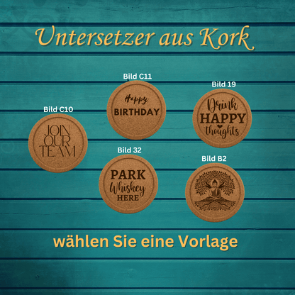 Untersetzer Kork mit Grafik oder Text graviert - 
