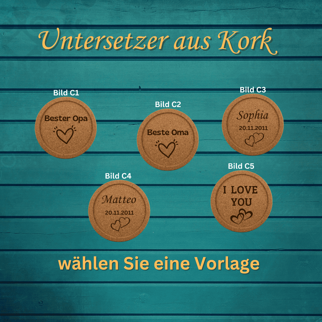 Untersetzer Kork mit Grafik oder Text graviert - 