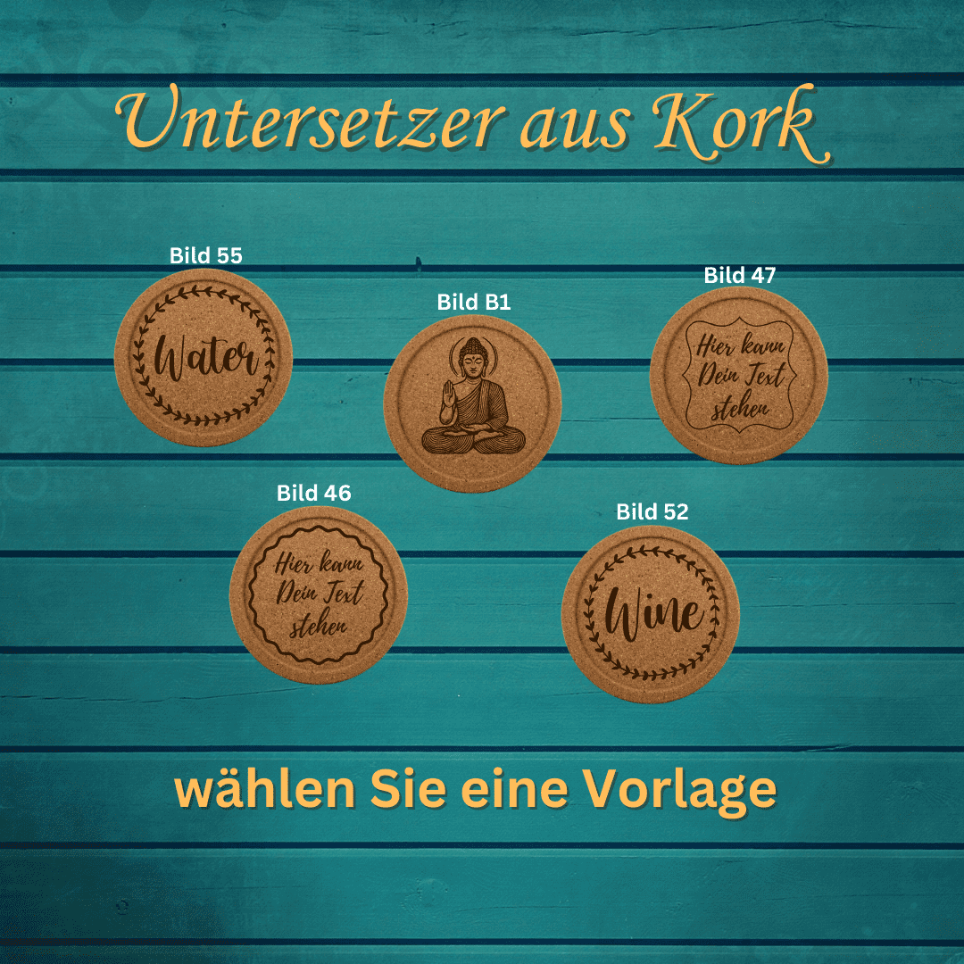 Untersetzer Kork mit Grafik oder Text graviert - 