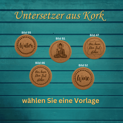 Untersetzer Kork mit Grafik oder Text graviert - 