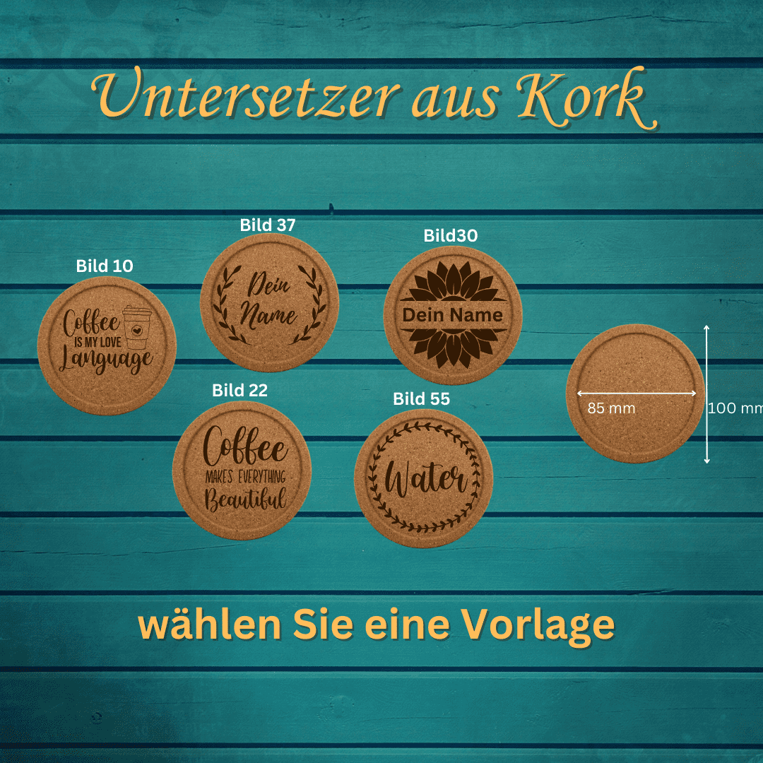 Untersetzer Kork mit Grafik oder Text graviert - 